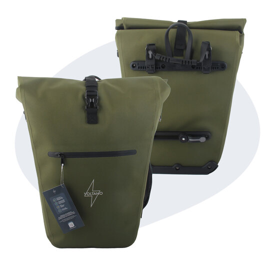 Voltano Luxe E-bike Fietstas 28L - Mos Groen - Pakaftas Met Laptop vak - 100% Waterdicht