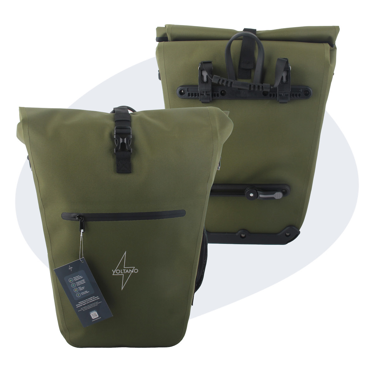 Voltano Luxe E-bike Fietstas 28L - Mos Groen - Pakaftas Met Laptop vak - 100% Waterdicht