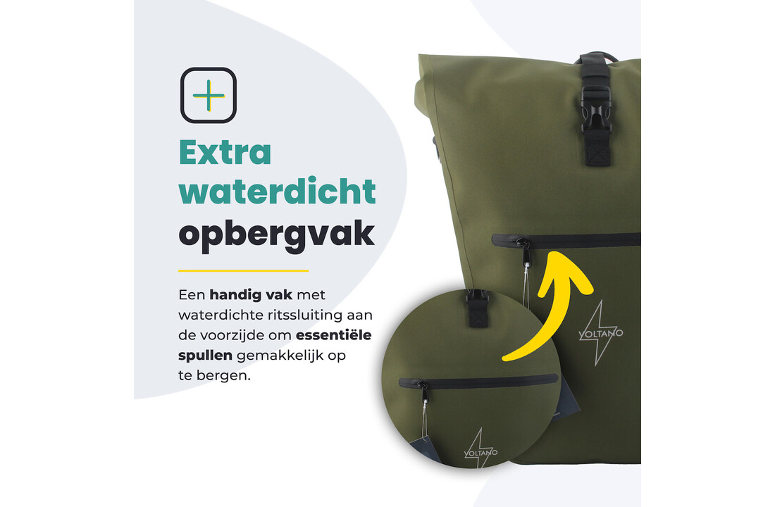 Voltano Luxe E-bike Fietstas 28L - Mos Groen - Pakaftas Met Laptop vak - 100% Waterdicht