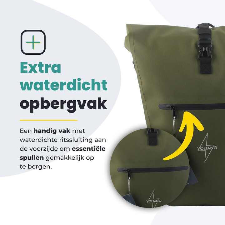 Voltano Luxe E-bike Fietstas 28L - Mos Groen - Pakaftas Met Laptop vak - 100% Waterdicht