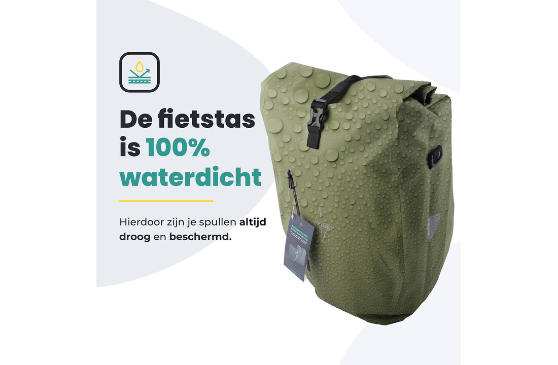 Voltano Luxe Fietstas 28L - Enkele Pakaftas - Mos Groen - 100% Waterdicht
