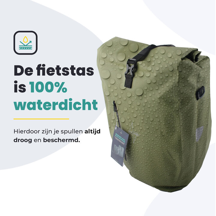 Voltano Luxe Fietstas 28L - Enkele Pakaftas - Mos Groen - 100% Waterdicht