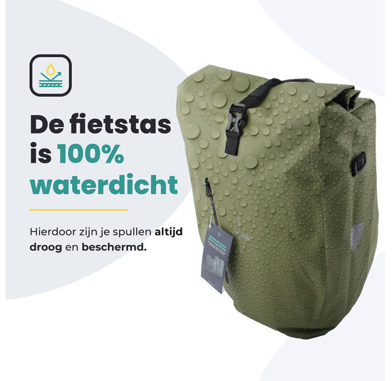 Voltano Luxe Fietstas 28L - Enkele Pakaftas - Mos Groen - 100% Waterdicht