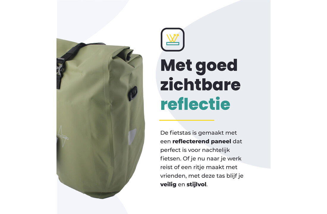 Voltano Luxe Fietstas 28L - Enkele Pakaftas - Mos Groen - 100% Waterdicht