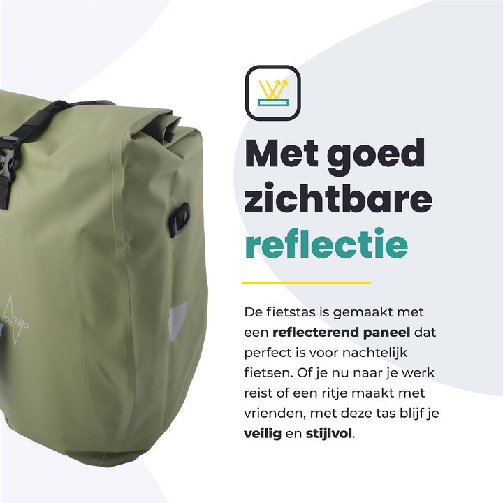 Voltano Luxe Fietstas 28L - Enkele Pakaftas - Mos Groen - 100% Waterdicht