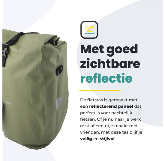 Voltano Luxe Fietstas 28L - Enkele Pakaftas - Mos Groen - 100% Waterdicht