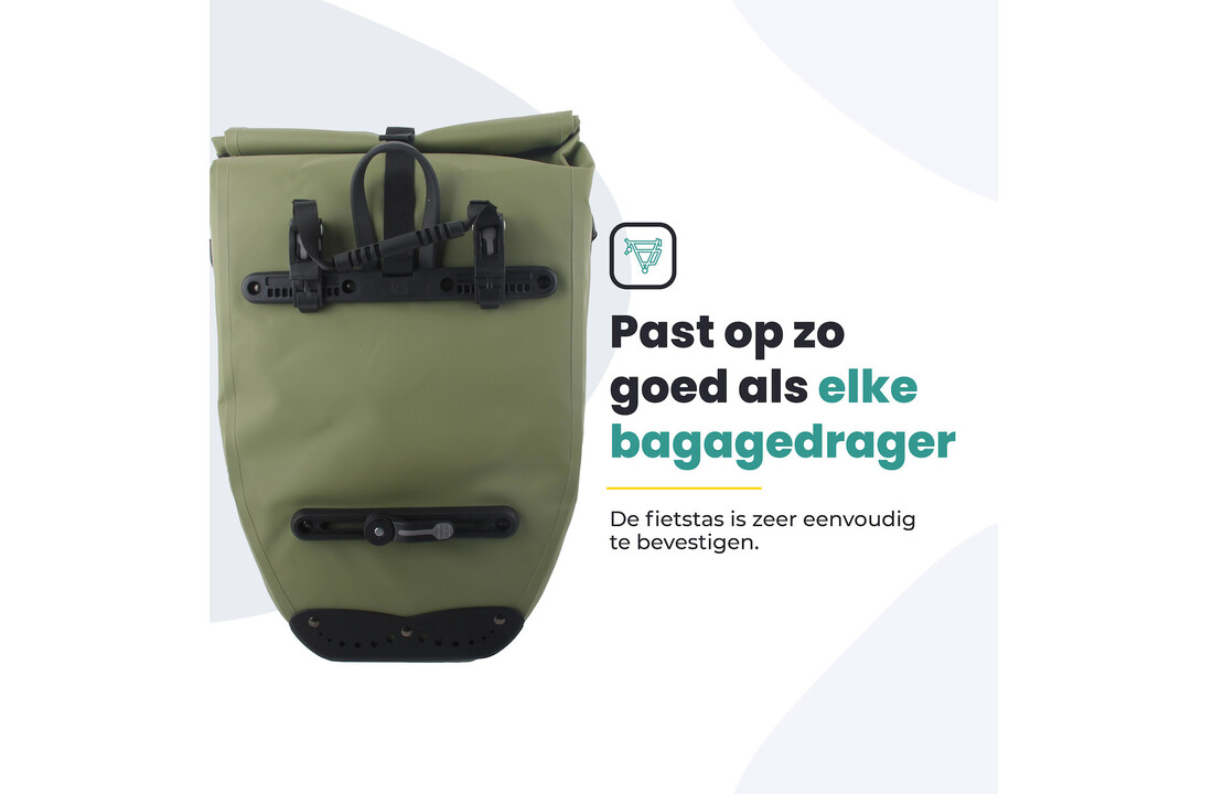 Voltano Luxe Fietstas 28L - Enkele Pakaftas - Mos Groen - 100% Waterdicht