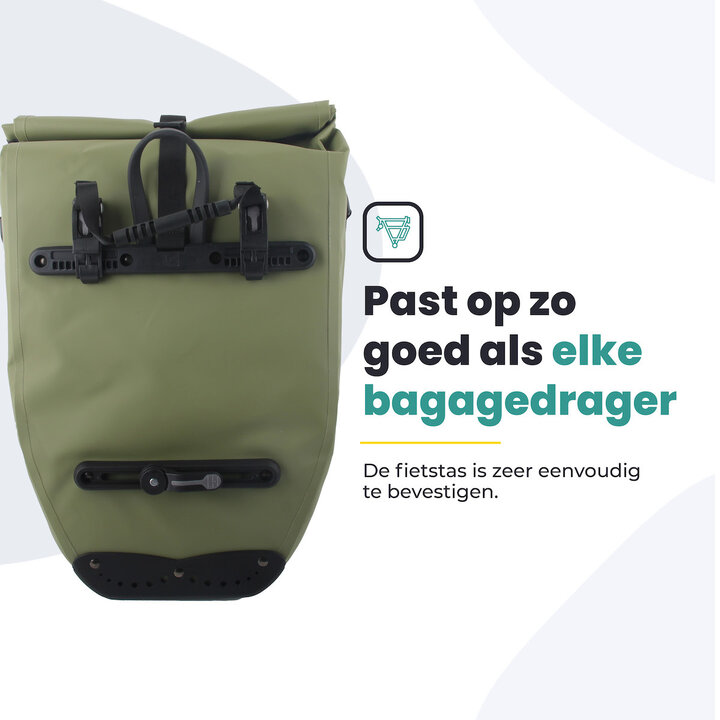Voltano Luxe Fietstas 28L - Enkele Pakaftas - Mos Groen - 100% Waterdicht