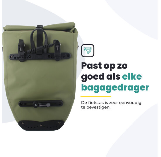 Voltano Luxe Fietstas 28L - Enkele Pakaftas - Mos Groen - 100% Waterdicht