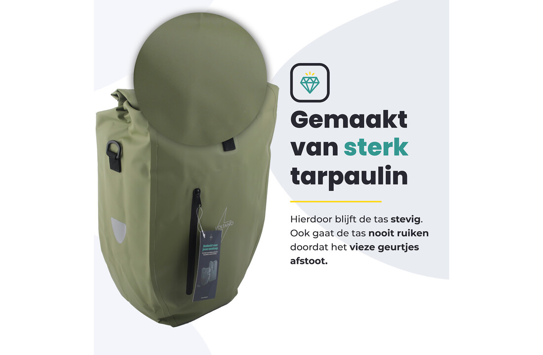 Voltano Luxe Fietstas 28L - Enkele Pakaftas - Mos Groen - 100% Waterdicht