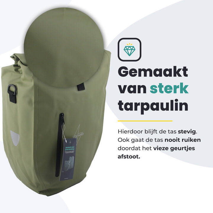 Voltano Luxe Fietstas 28L - Enkele Pakaftas - Mos Groen - 100% Waterdicht
