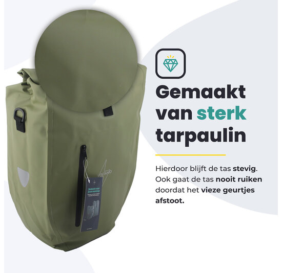 Voltano Luxe Fietstas 28L - Enkele Pakaftas - Mos Groen - 100% Waterdicht