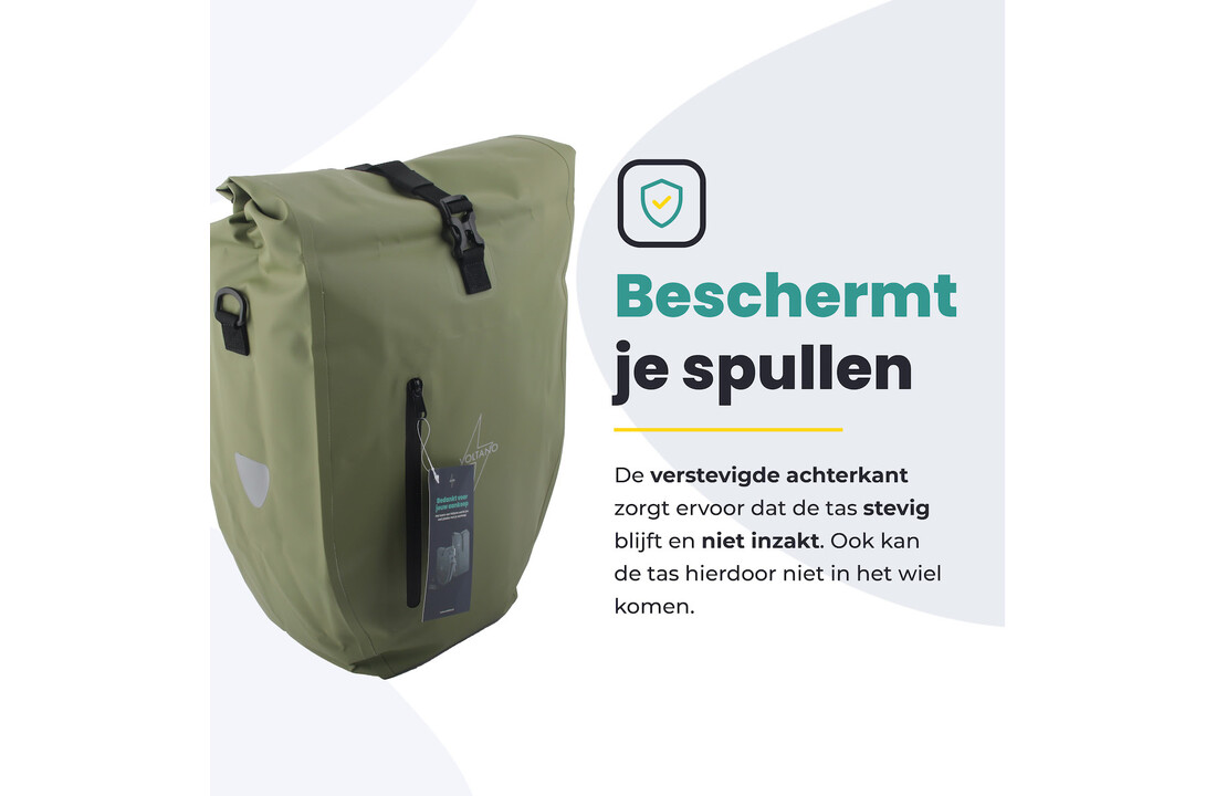 Voltano Luxe Fietstas 28L - Enkele Pakaftas - Mos Groen - 100% Waterdicht