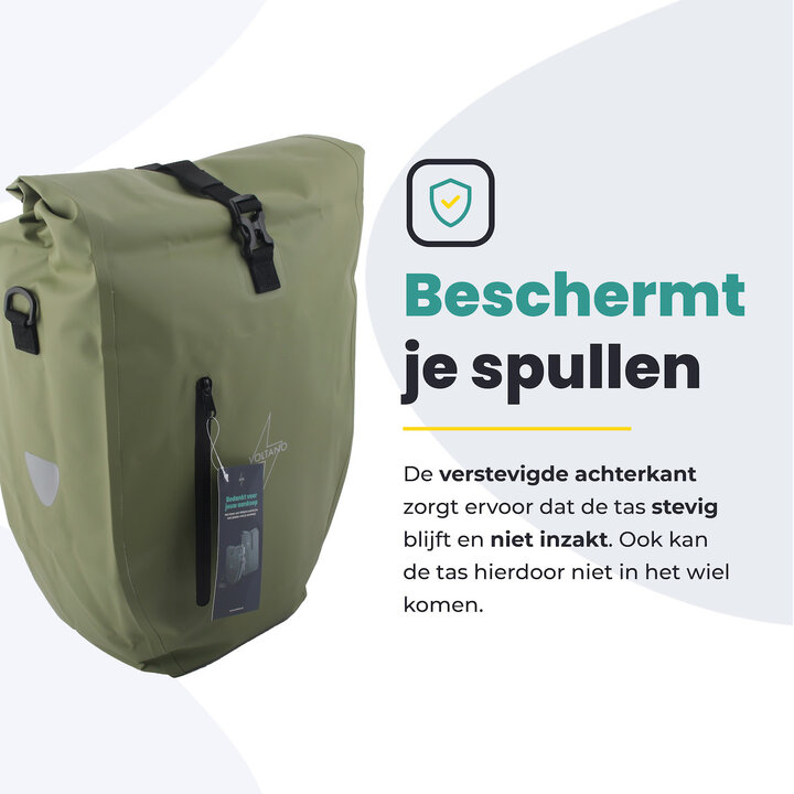 Voltano Luxe Fietstas 28L - Enkele Pakaftas - Mos Groen - 100% Waterdicht