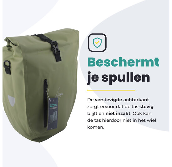 Voltano Luxe Fietstas 28L - Enkele Pakaftas - Mos Groen - 100% Waterdicht