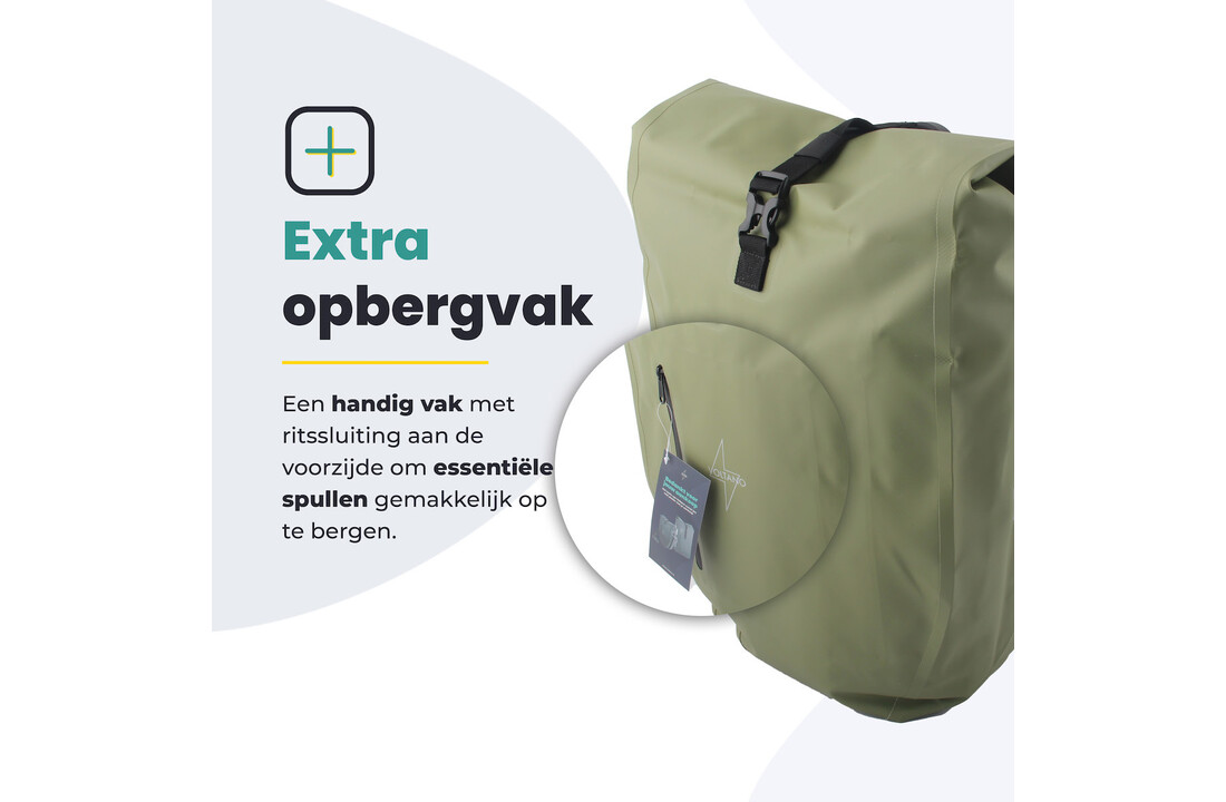 Voltano Luxe Fietstas 28L - Enkele Pakaftas - Mos Groen - 100% Waterdicht