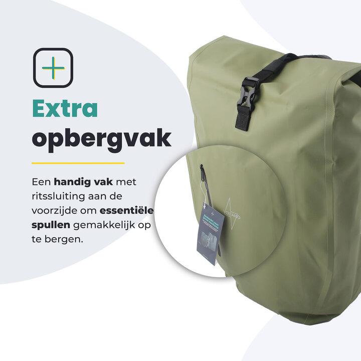 Voltano Luxe Fietstas 28L - Enkele Pakaftas - Mos Groen - 100% Waterdicht
