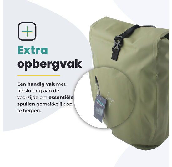 Voltano Luxe Fietstas 28L - Enkele Pakaftas - Mos Groen - 100% Waterdicht