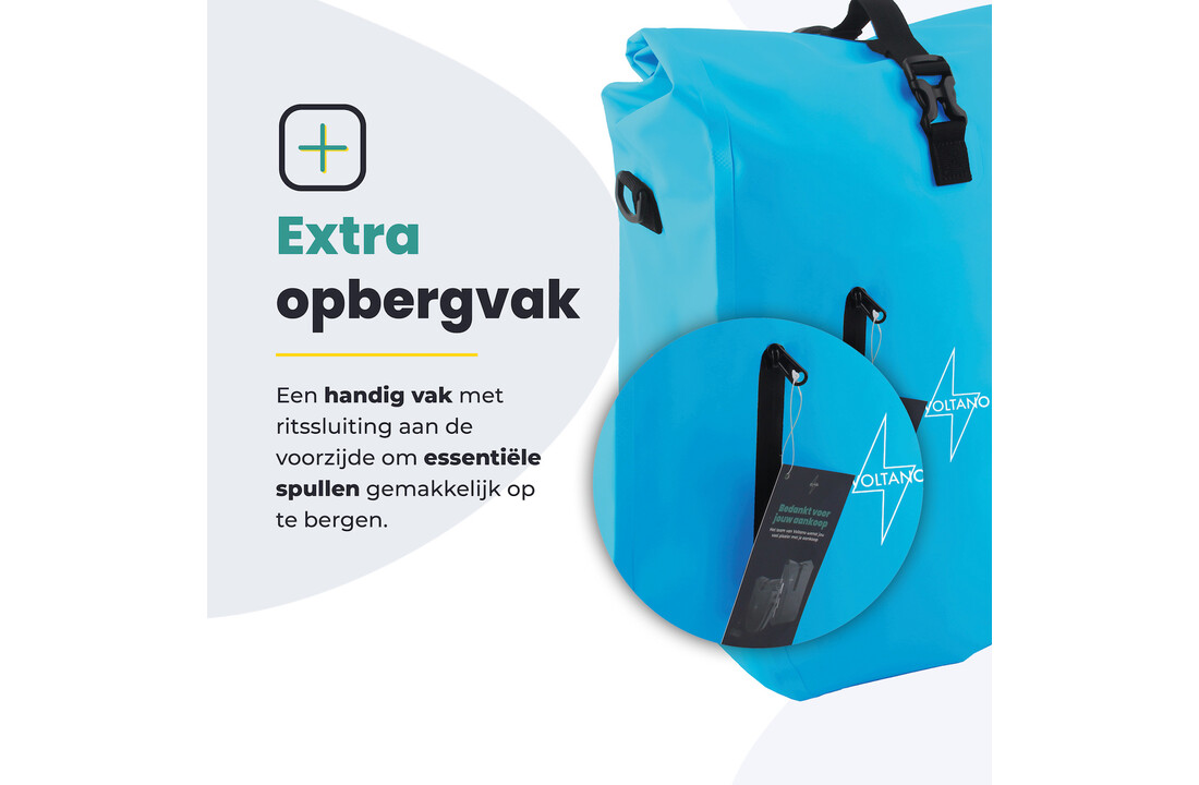 Voltano Luxe Fietstas 28L - Enkele Pakaftas - Gletsjer Blauw - 100% Waterdicht