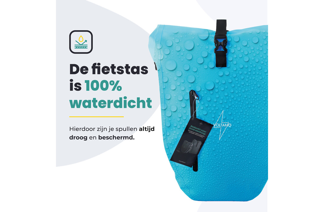 Voltano Luxe Fietstas 28L - Enkele Pakaftas - Gletsjer Blauw - 100% Waterdicht