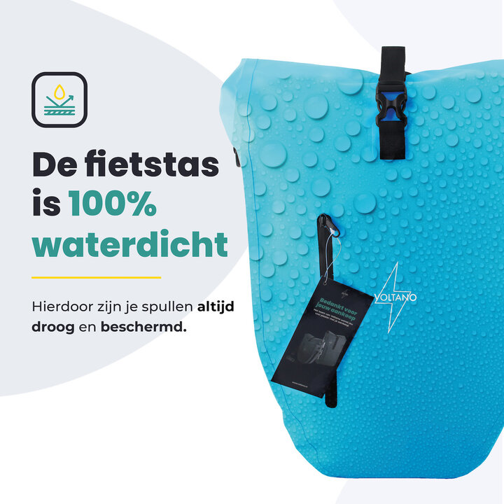 Voltano Luxe Fietstas 28L - Enkele Pakaftas - Gletsjer Blauw - 100% Waterdicht