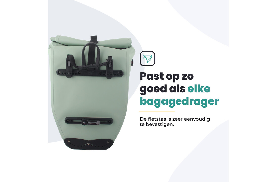 Voltano Luxe Fietstas 28L - Enkele Pakaftas - Mint Groen - 100% Waterdicht