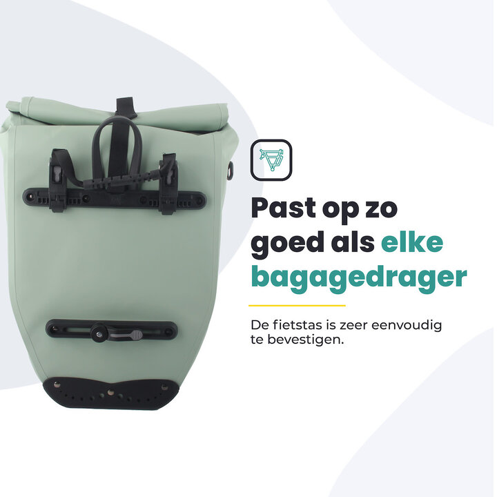 Voltano Luxe Fietstas 28L - Enkele Pakaftas - Mint Groen - 100% Waterdicht