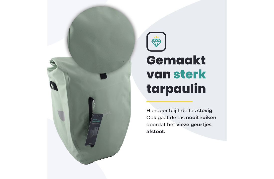 Voltano Luxe Fietstas 28L - Enkele Pakaftas - Mint Groen - 100% Waterdicht