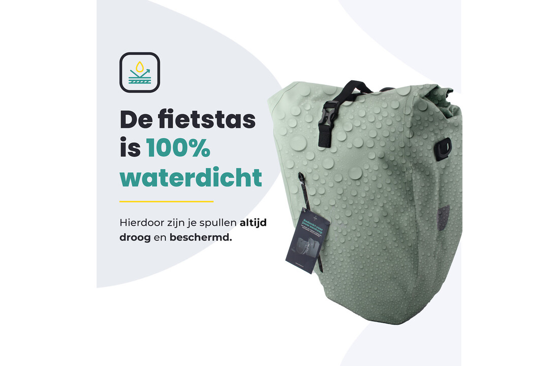 Voltano Luxe Fietstas 28L - Enkele Pakaftas - Mint Groen - 100% Waterdicht