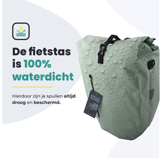 Voltano Luxe Fietstas 28L - Enkele Pakaftas - Mint Groen - 100% Waterdicht
