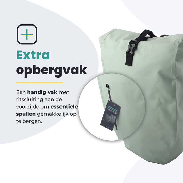 Voltano Luxe Fietstas 28L - Enkele Pakaftas - Mint Groen - 100% Waterdicht