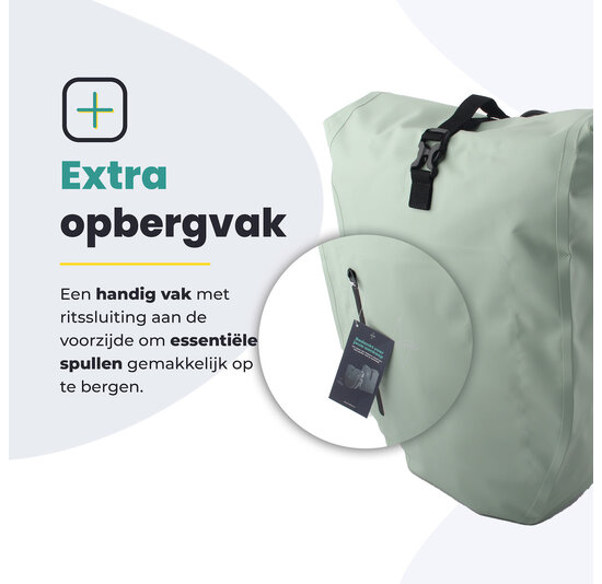 Voltano Luxe Fietstas 28L - Enkele Pakaftas - Mint Groen - 100% Waterdicht