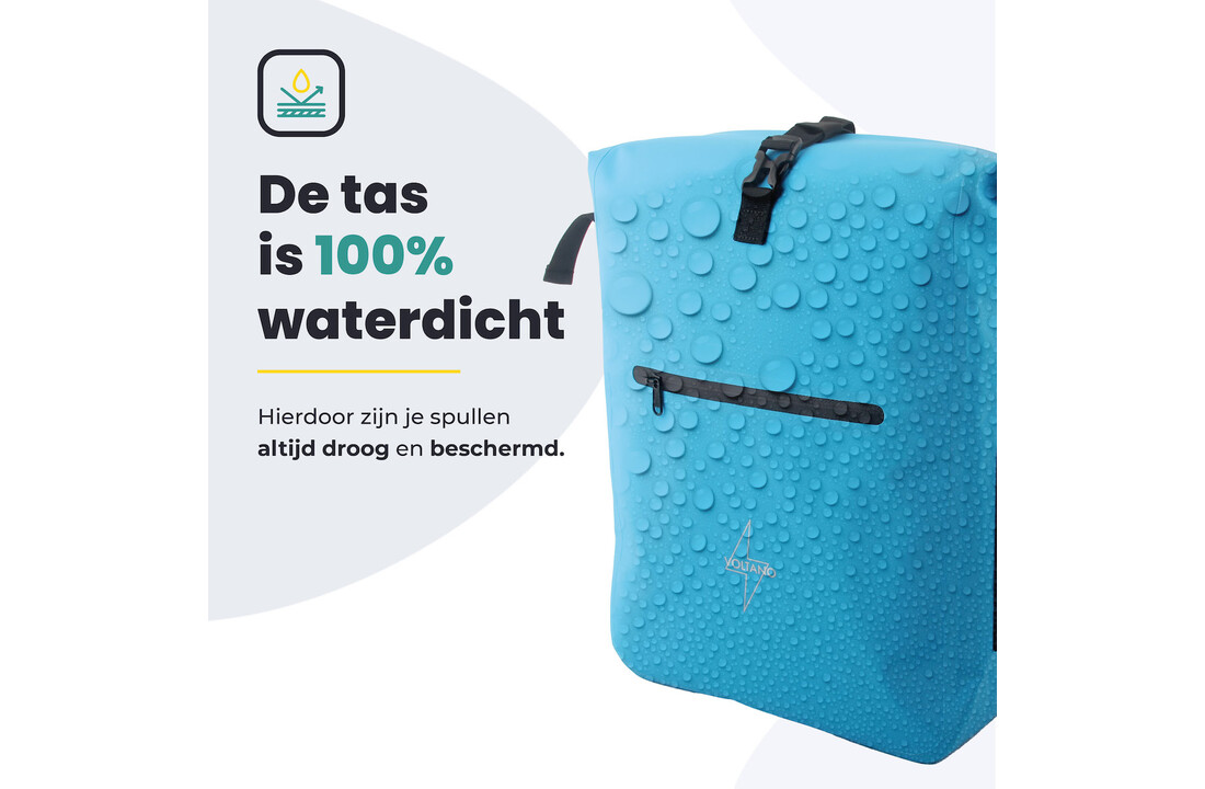 Voltano Luxe Fietstas / Rugtas 28L - Gletsjer Blauw - Enkele Pakaftas - 100% Waterdicht