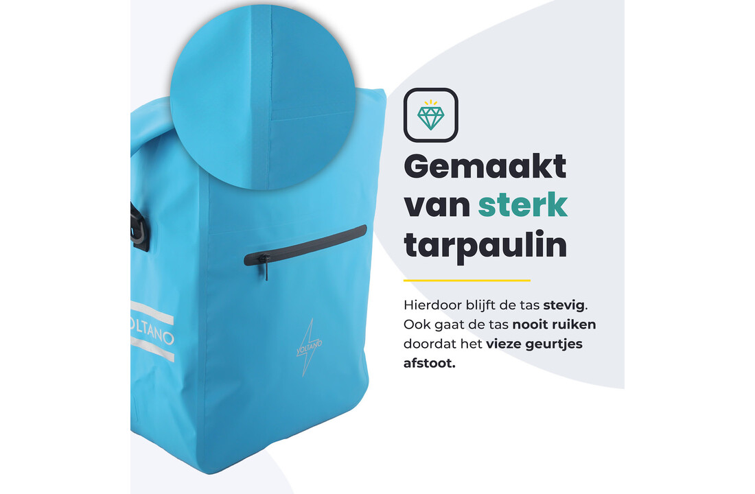 Voltano Luxe Fietstas / Rugtas 28L - Gletsjer Blauw - Enkele Pakaftas - 100% Waterdicht