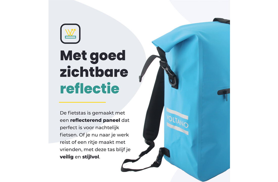 Voltano Luxe Fietstas / Rugtas 28L - Gletsjer Blauw - Enkele Pakaftas - 100% Waterdicht