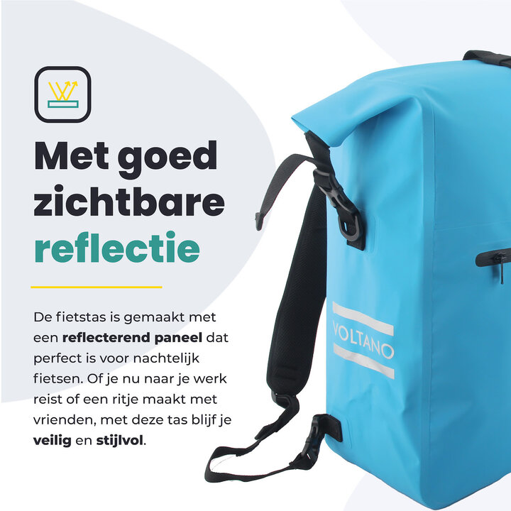 Voltano Luxe Fietstas / Rugtas 28L - Gletsjer Blauw - Enkele Pakaftas - 100% Waterdicht