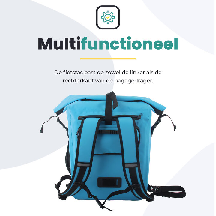 Voltano Luxe Fietstas / Rugtas 28L - Gletsjer Blauw - Enkele Pakaftas - 100% Waterdicht