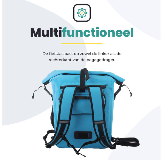 Voltano Luxe Fietstas / Rugtas 28L - Gletsjer Blauw - Enkele Pakaftas - 100% Waterdicht