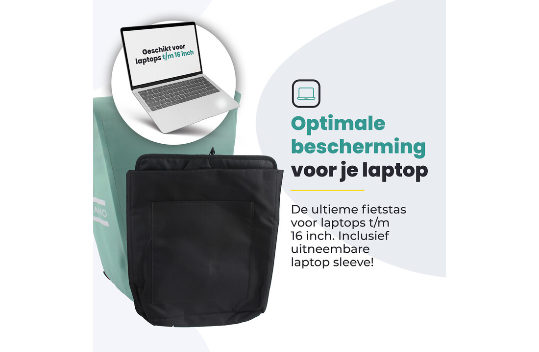 Voltano Luxe E-bike Fietstas 28L - Mint Groen - Pakaftas Met Laptop vak - 100% Waterdicht