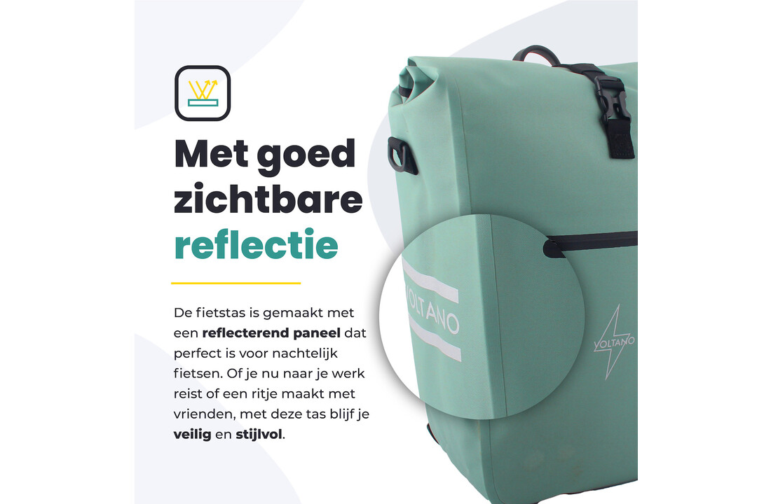 Voltano Luxe E-bike Fietstas 28L - Mint Groen - Pakaftas Met Laptop vak - 100% Waterdicht