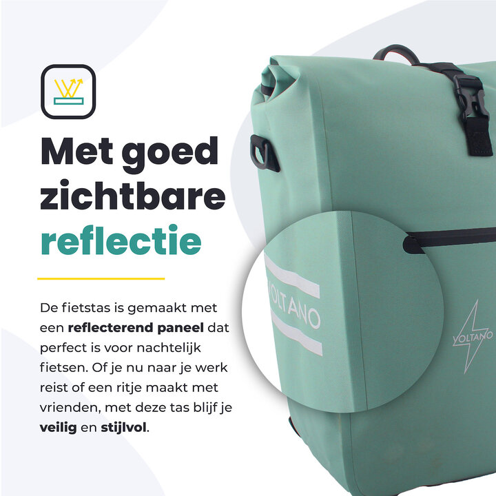 Voltano Luxe E-bike Fietstas 28L - Mint Groen - Pakaftas Met Laptop vak - 100% Waterdicht