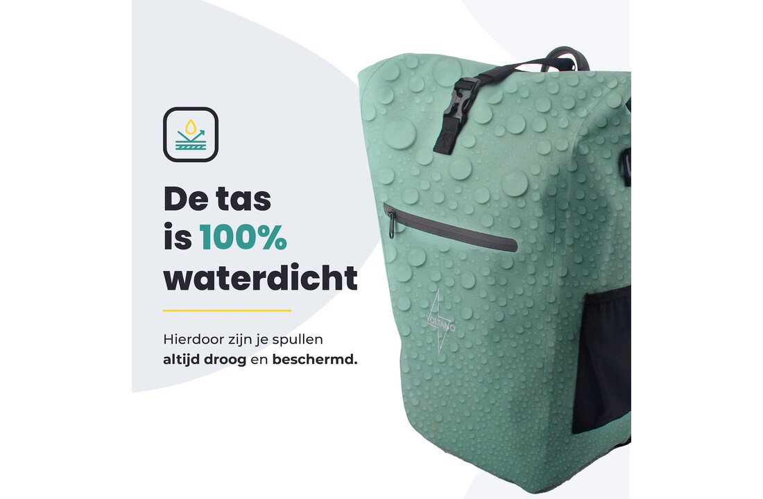Voltano Luxe E-bike Fietstas 28L - Mint Groen - Pakaftas Met Laptop vak - 100% Waterdicht
