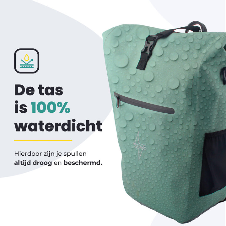 Voltano Luxe E-bike Fietstas 28L - Mint Groen - Pakaftas Met Laptop vak - 100% Waterdicht