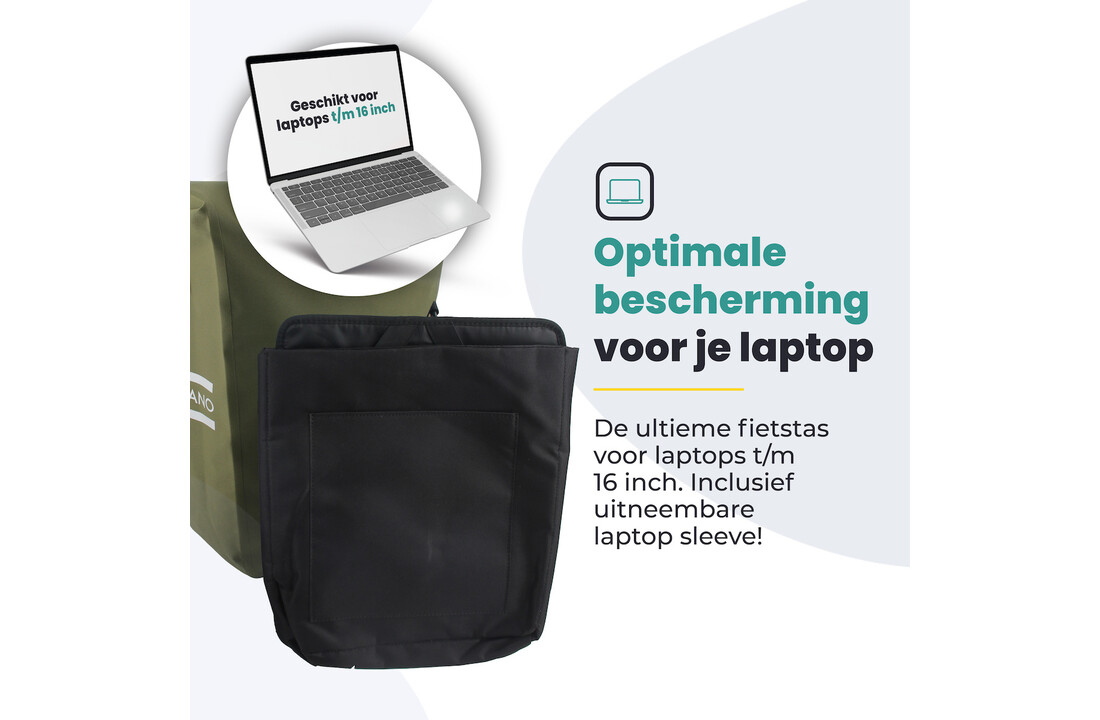 Voltano Luxe E-bike Fietstas 28L - Mos Groen - Pakaftas Met Laptop vak - 100% Waterdicht