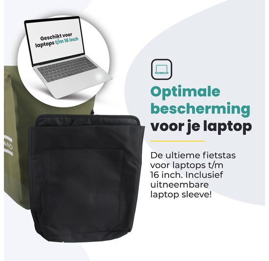 Voltano Luxe E-bike Fietstas 28L - Mos Groen - Pakaftas Met Laptop vak - 100% Waterdicht