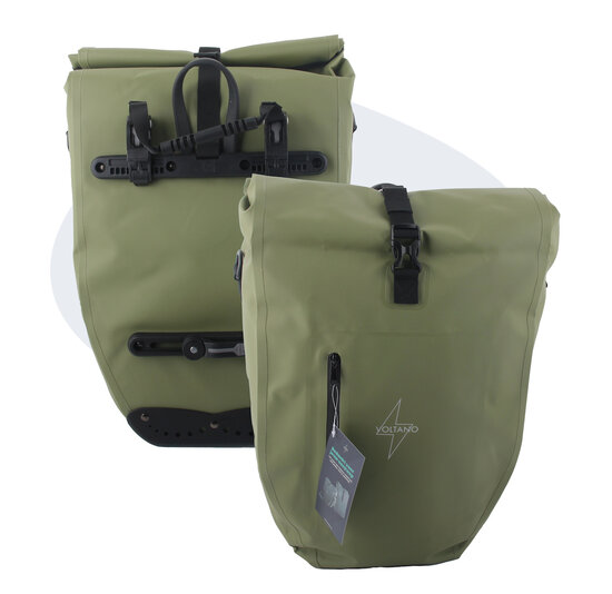 Voltano Luxe Fietstas 28L - Enkele Pakaftas - Mos Groen - 100% Waterdicht