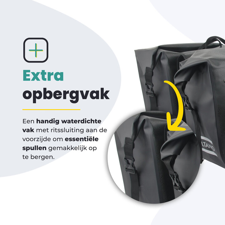 Voltano Dubbele Fietstas Rolltop Urban Black - 48 Liter - 100% Waterdicht