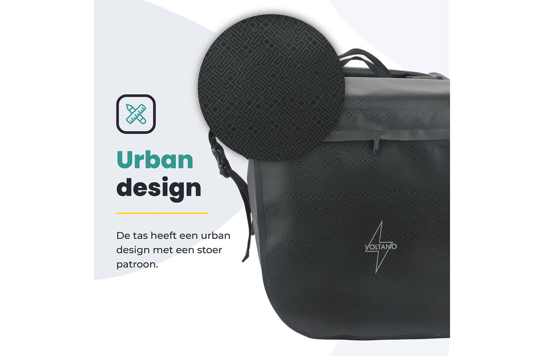 Voltano Dubbele Fietstas Rolltop Urban Black - 48 Liter - 100% Waterdicht