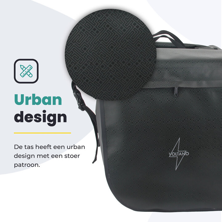 Voltano Dubbele Fietstas Rolltop Urban Black - 48 Liter - 100% Waterdicht