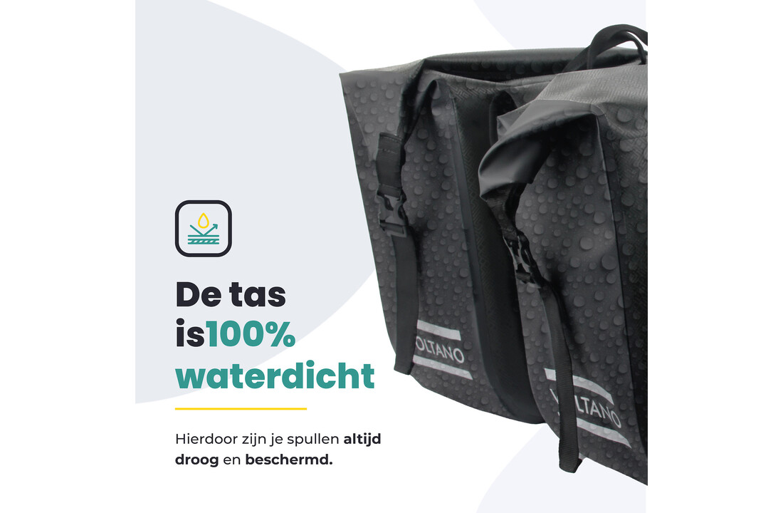 Voltano Dubbele Fietstas Rolltop Urban Black - 48 Liter - 100% Waterdicht